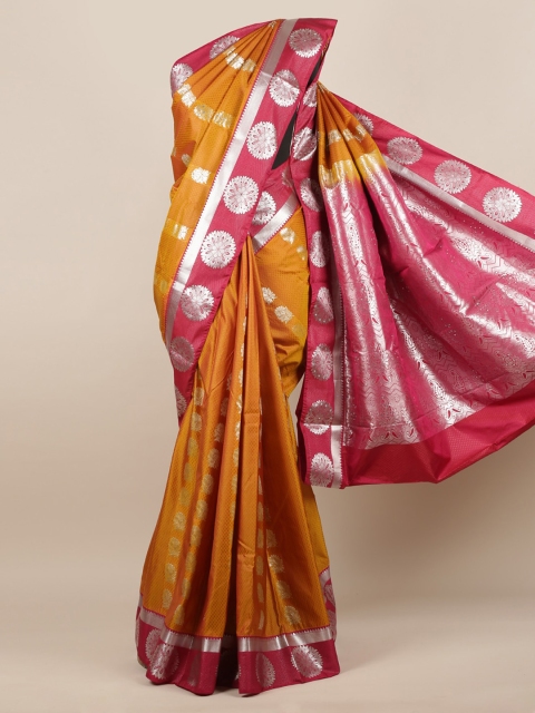 

Pothys Mustard Yellow & Pink Art Silk Woven Design Saree