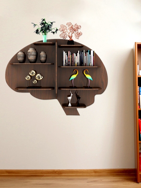 

WALLMANTRA Brain Shaped Brown MDF Backlit Wall Shelf