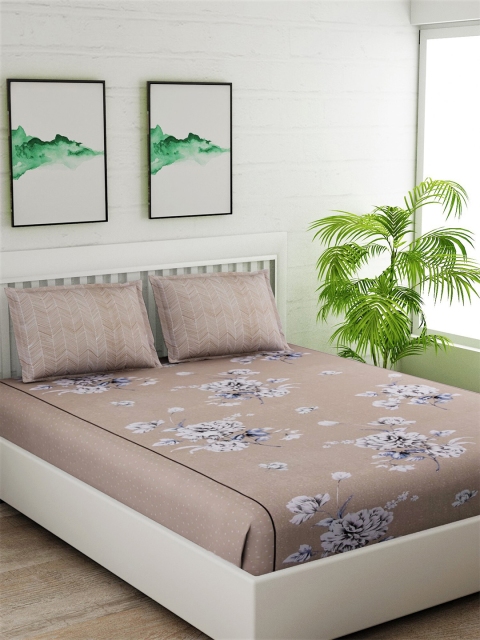 

Salona Bichona Unisex Brown Floral Printed 1 King Bedsheet With 2 Pillow Cover