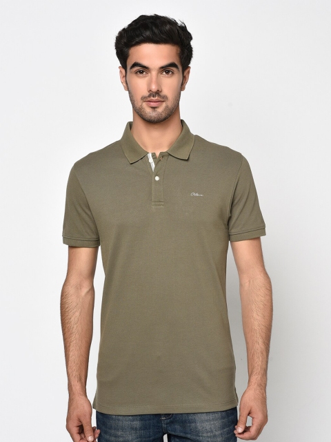 

Octave Men Olive Green Solid Polo Collar T-shirt