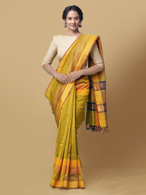 

Unnati Silks Green Pure Cotton Striped Venkatgiri Saree