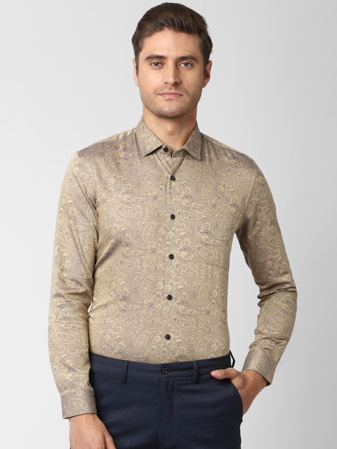 

Peter England Elite Men Beige & Navy Blue Slim Fit Printed Pure Cotton Formal Shirt