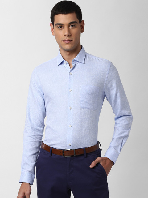

Peter England Elite Men Blue & White Slim Fit Printed Pure Cotton Formal Shirt