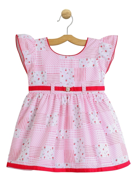 

The Magic Wand Infant Girls Pink & White Cotton Printed Fit and Flare Dress