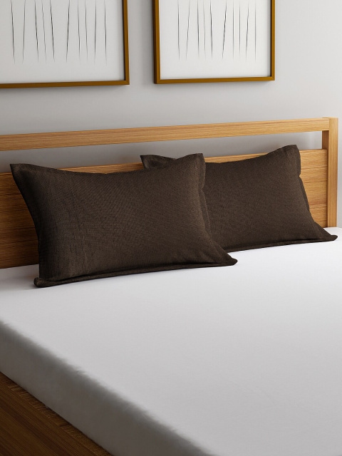 

KLOTTHE Set Of 2 Brown Solid Cotton Pillow Covers With Fillers