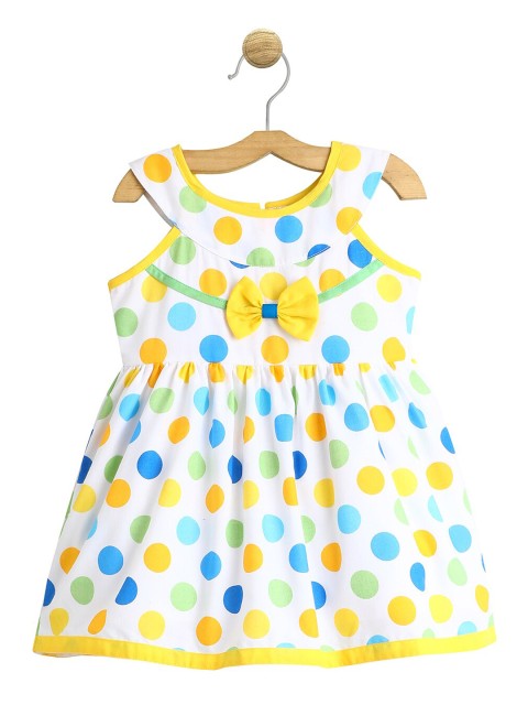 

The Magic Wand Infant Girls White& Yellow Cotton Printed Fit and Flare Dress