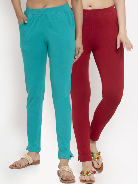 

TAG 7 Women Pack Of 2 Solid Straight-Fit Ankle-Length Leggings, Turquoise blue