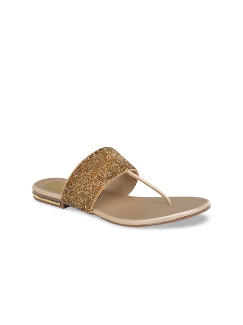 

LONDON STEPS Women Gold-Toned Embellished T-Strap Flats