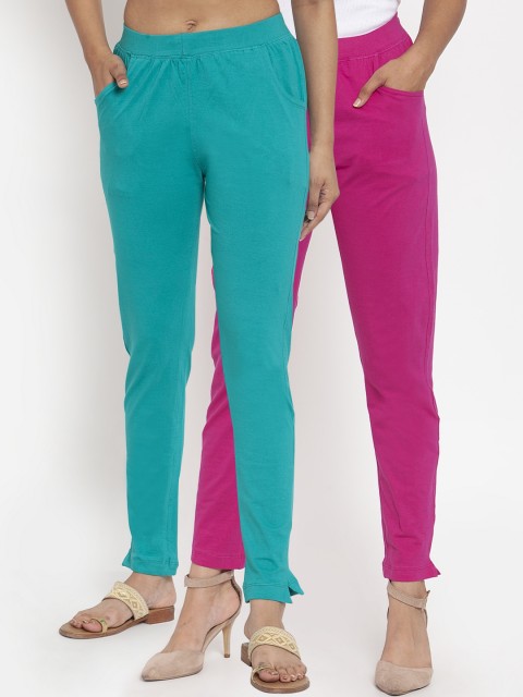 

TAG 7 Women Pack Of 2 Solid Straight-Fit Ankle-Length Leggings, Magenta