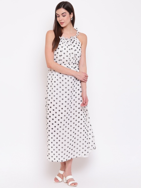 

Ashnaina Women White & Black Printed Midi A-line Dress