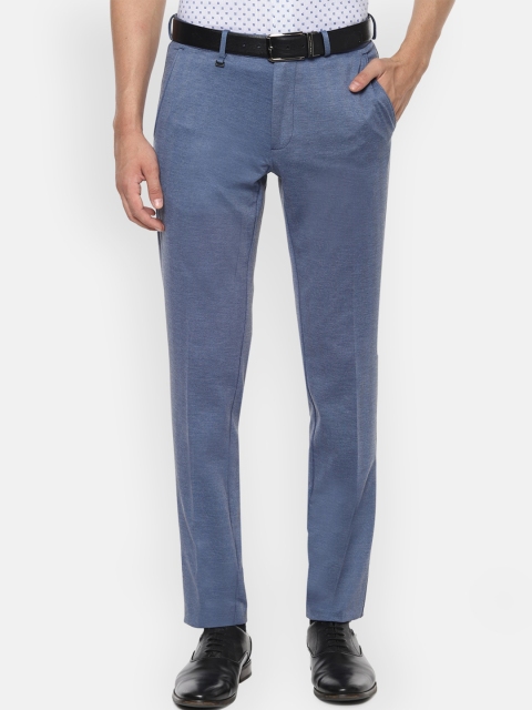 

Van Heusen Men Blue Herringbone Patterned Slim-Fit Formal Trousers
