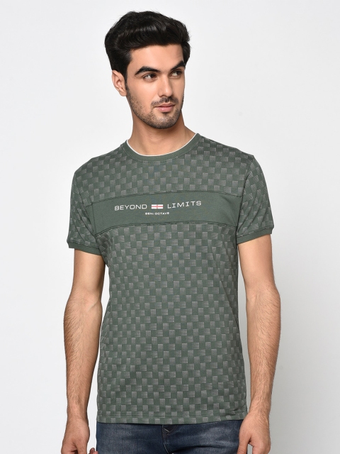 

Octave Men Olive Green Printed Round Neck T-shirt