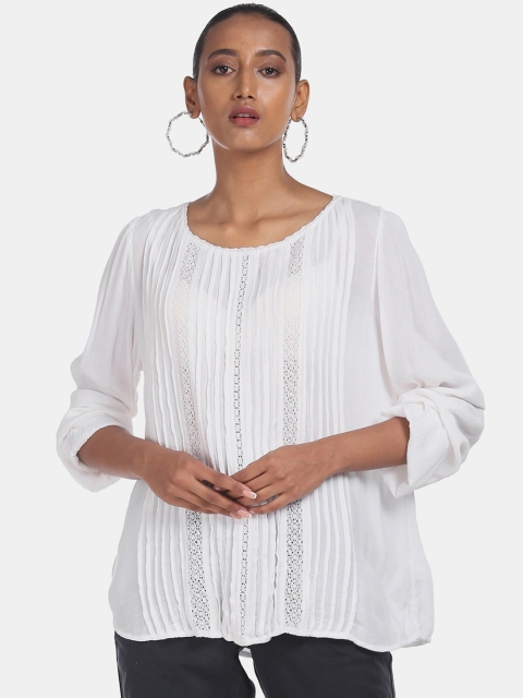 

GAP Women White Pintuck Lace Crepe Top