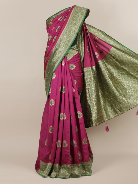 

Pothys Magenta & Green Jute Silk Woven Design Saree
