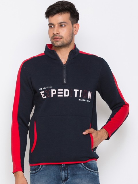 

Globus Men Navy Blue Printed Cotton Sweatshirt