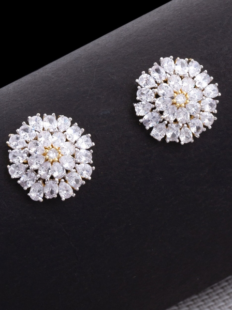 

Studio Voylla Gold-Plated & White CZ Studded Floral Studs