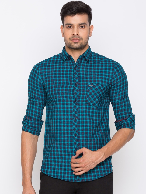 

Globus Men Teal Regular Fit Checked Casual Shirt