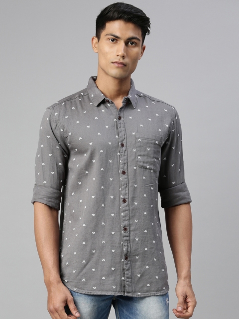 

William White Men Grey Slim Fit Printed Casual Shirt