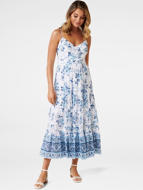 

Forever New Women Blue & White Floral Printed Tiered Maxi Dress