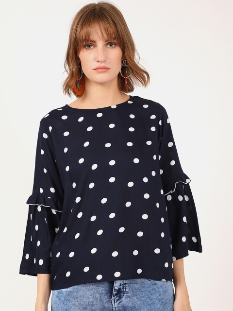 

V2 Value & Variety Navy Blue & White Polka Dot Printed Regular Top