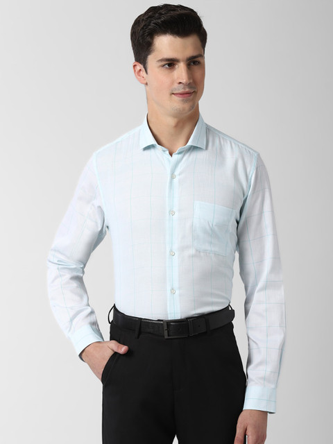 

Peter England Men Blue Slim Fit Checked Cotton Formal Shirt