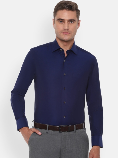 

Luxure by Louis Philippe Men Navy Blue Regular Fit Solid Pure Cotton Formal Shirt