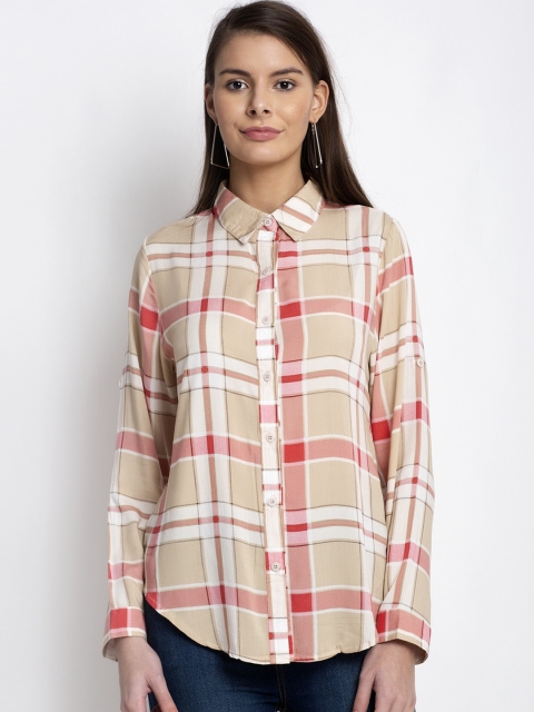 

Global Republic Women Beige & White Regular Fit Checked Casual Shirt