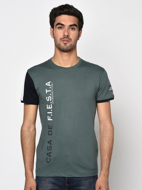 

Octave Men Olive Green Printed Round Neck T-shirt