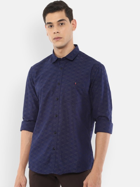 

Louis Philippe Jeans Men Navy Blue Slim Fit Striped Casual Cotton Shirt