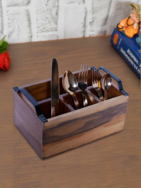 

nestroots Brown & Copper-Toned Stainless Steel Cutlery Set With Wooden Stand