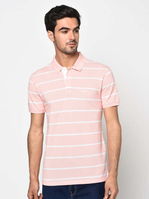 

Octave Men Pink Striped Polo Collar T-shirt