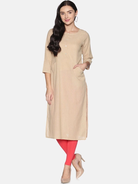 

Saffron Threads Women Beige Cotton Dobby Kurta