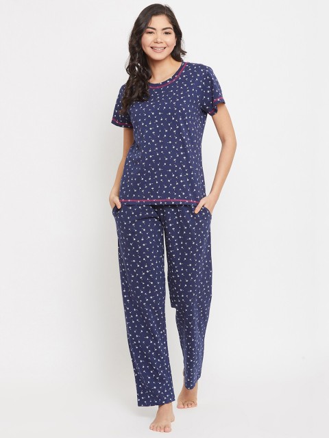 

Clovia Women Navy Blue & White Printed Night Suit