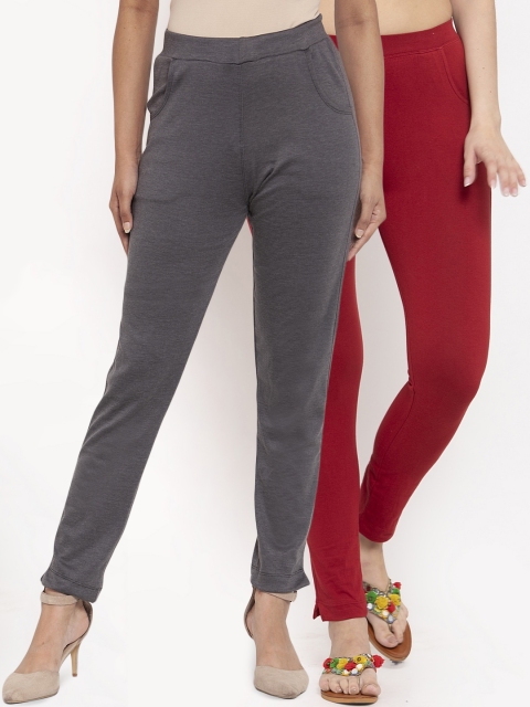 

TAG 7 Women Pack Of 2 Solid Straight-Fit Ankle-Length Leggings, Grey