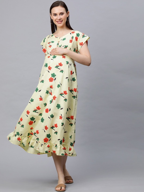 

MomToBe Women Yellow Floral Printed Maternity Dress