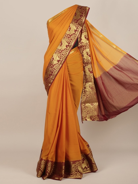 

Pothys Orange & Gold-Toned Poly Chiffon Solid Saree