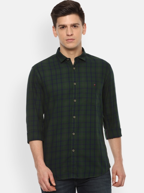 

Louis Philippe Jeans Men Green & Navy Blue Super Slim Fit Checked Cotton Casual Shirt