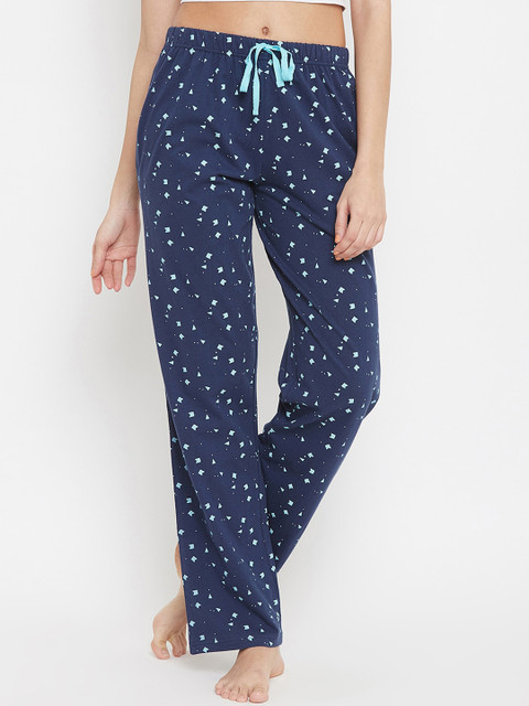 

Clovia Women Blue Cotton Printed Lounge Pants