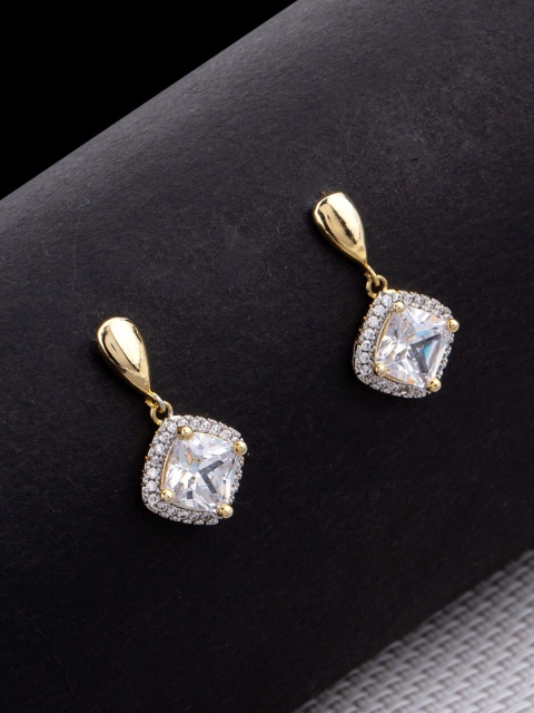 

Studio Voylla Gold-Plated & White CZ Studded Contemporary Drop Earrings