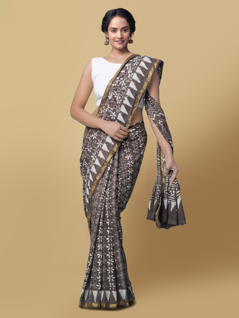 

Unnati Silks Taupe Pure Cotton Printed Dabu Saree