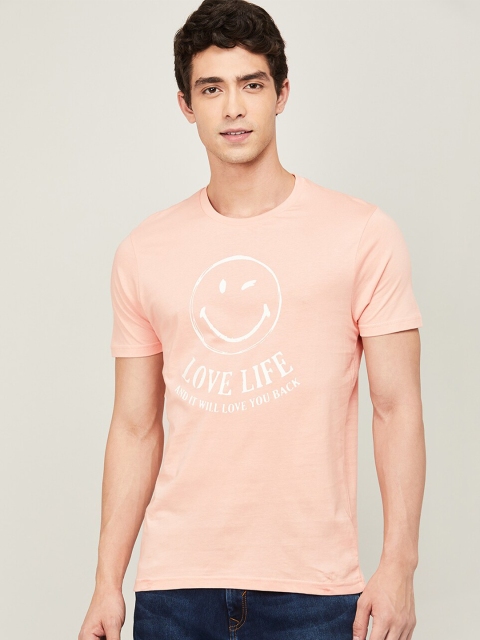 

Smiley World Men Peach-Coloured Printed Round Neck T-shirt