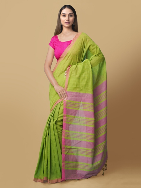 

Unnati Silks Green Pure Cotton Striped Mangalagiri Handloom Saree