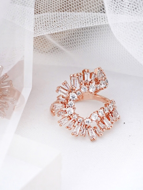 

JOKER & WITCH Rose Gold-Plated Stone-Studded Adjustable Nina Dainty Finger Ring