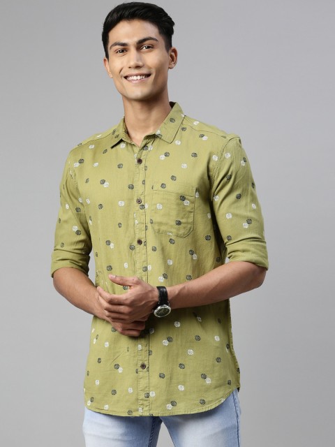 

William White Men Green & Black Slim Fit Printed Casual Shirt