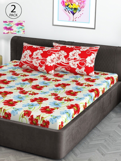 

Divine Casa White & Red Floral 180 TC Cotton 2 King Bedsheet with 4 Pillow Covers