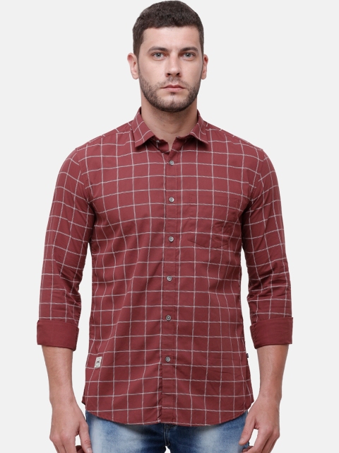 

Alan Scott Men Brick Red Regular Fit Checked Pure Cotton Casual Shirt