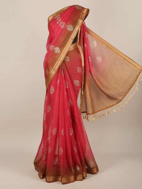 

Pothys Red Woven Design Poly Chiffon Saree