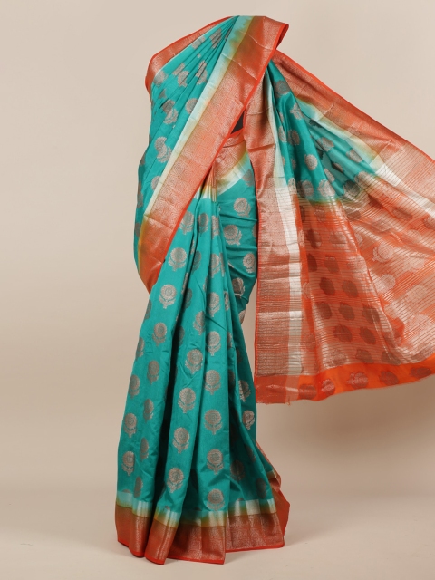 

Pothys Teal Green & Orange Jute Silk Woven Design Saree