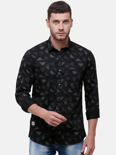 

Alan Scott Men Black Regular Fit Printed Pure Cotton Casual Shirt