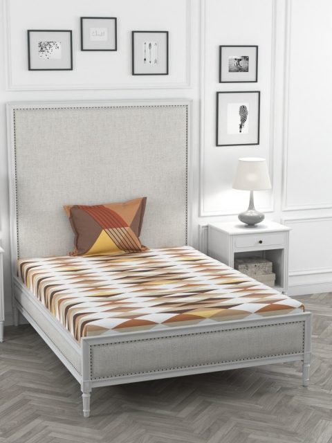 

Portico New York Brown & White Geometric 144 TC Cotton 1 Single Bedsheet with 1 Pillow Covers